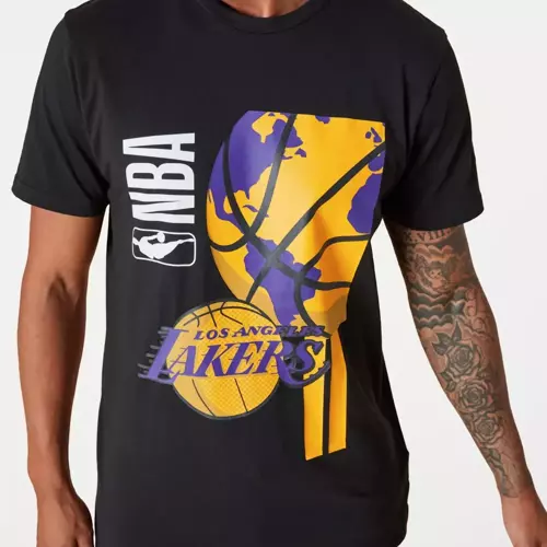 New Era LA Lakers NBA Globe Logo Black Tee T-shirt - 13083916