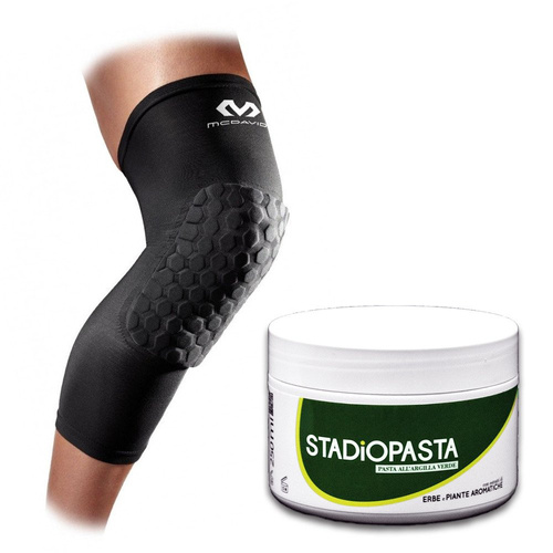 Stadiopasta - maść lecznicza na kontuzje 250 ml + Ściągacz / ochraniacz na kolano McDavid Leg HexPad - 2 sztuki czarne