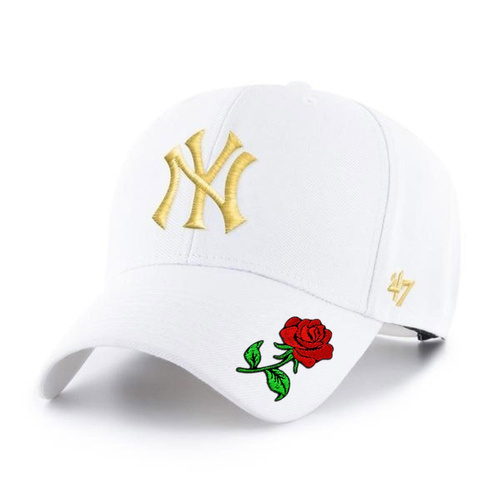 Czapka z daszkiem 47 Brand MLB NY New York Yankees B-MVPSP17WBP-WHE + Custom Rose Róża