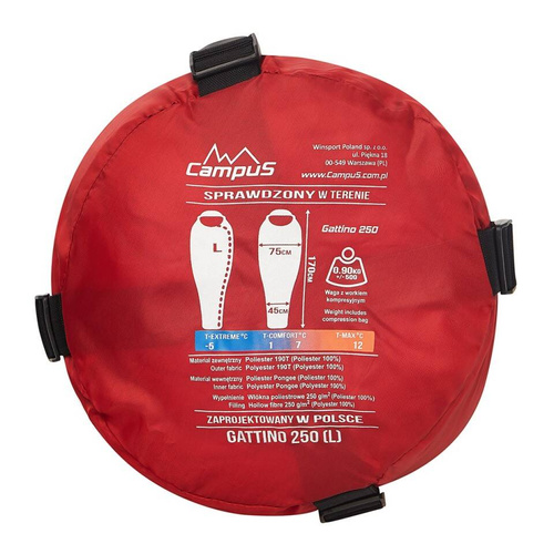 Śpiwór turystyczny dziecięcy mumia Campus Gattino 250 Prawy Czerwony/Pomarańczowy