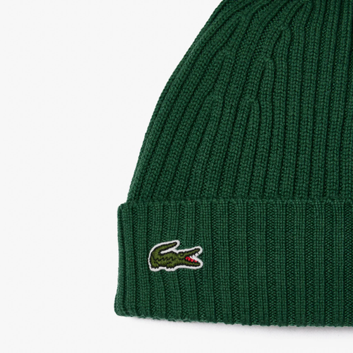 Czapka zimowa wełniana Lacoste Ribbed Wool Beanie Zielona - RB0001-132