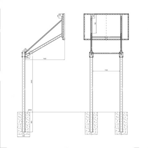 RomiSport two-post basket, 160cm extension, 180x105 board, galvanized rim + chain net - Kos000050