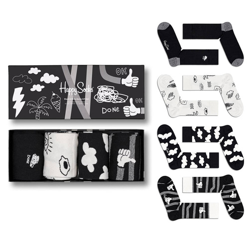 Zestaw skarpetek Gift box Happy Socks 4-pak Black and white - XBWI09-9100