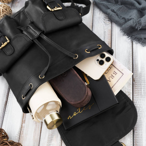 Women's leather backpack Paolo Peruzzi Vintage Black - T-16-BL