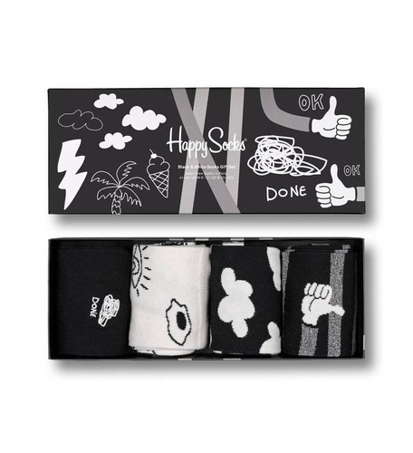 Zestaw skarpetek Gift box Happy Socks 4-pak Black and white - XBWI09-9100