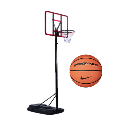Portable Basketball Set Backboard Rim Net and Stand + Nike Everyday Playground Ball Size 7