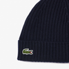 Czapka zimowa wełniana Lacoste Ribbed Wool Beanie Granatowa - RB0001-166