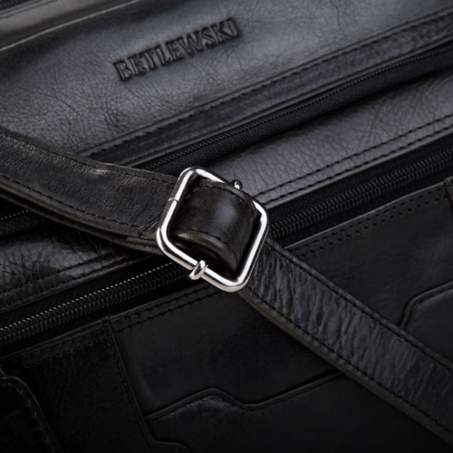 Torba męska skórzana listonoszka Betlewski Vintage Czarna - TBS-322