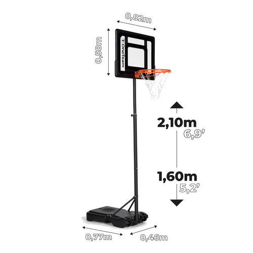 Mobilny Zestaw do koszykówki regulowany 160-210 cm OneTeam przestawny- OT-BH03