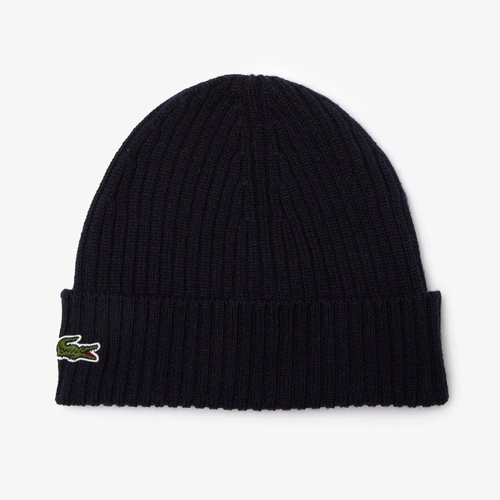 Lacoste Ribbed Wool Beanie Navy Winter Hat - RB0001-166