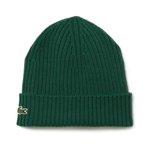 Lacoste Ribbed Wool Beanie Green Winter Hat - RB0001-132