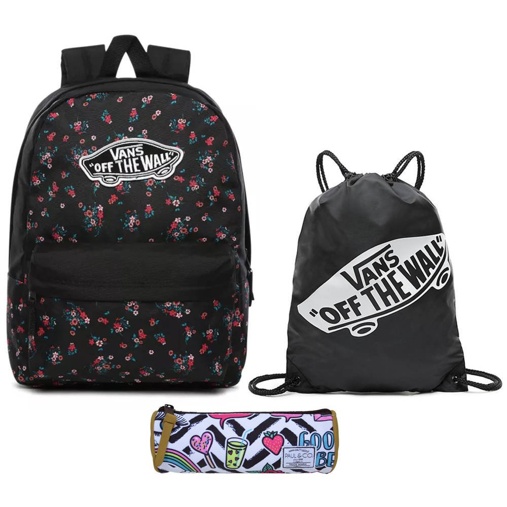 Plecak szkolny Vans Realm Beauty Floral Black + Worek + Piórnik