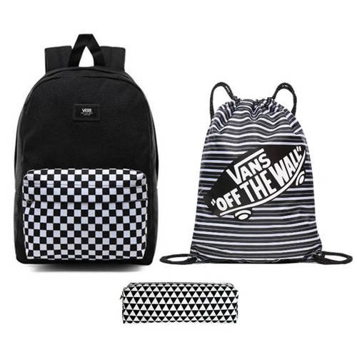 Plecak szkolny Vans New Skool Checkerboard kratka czarny + worek + piórnik