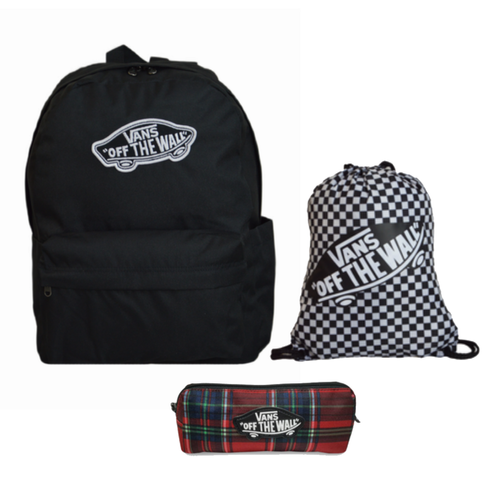 Plecak szkolny miejski Vans Old Skool Classic Backpack Czarny VN000H4YBLK1+Worek Szachownica+Piórnik